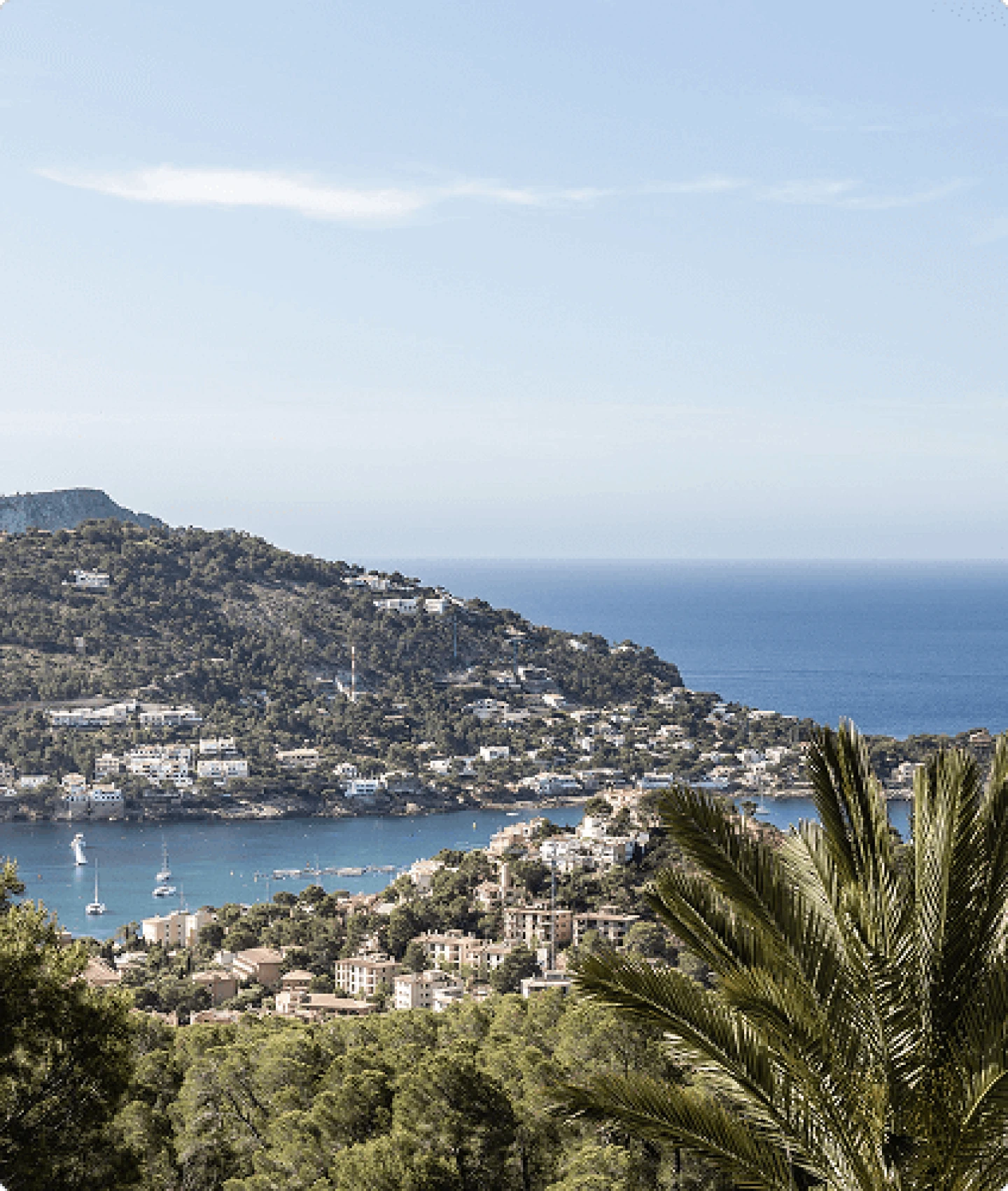 Vista panorámica del exclusivo puerto de Port d'Andratx y las villas situadas en la ladera.